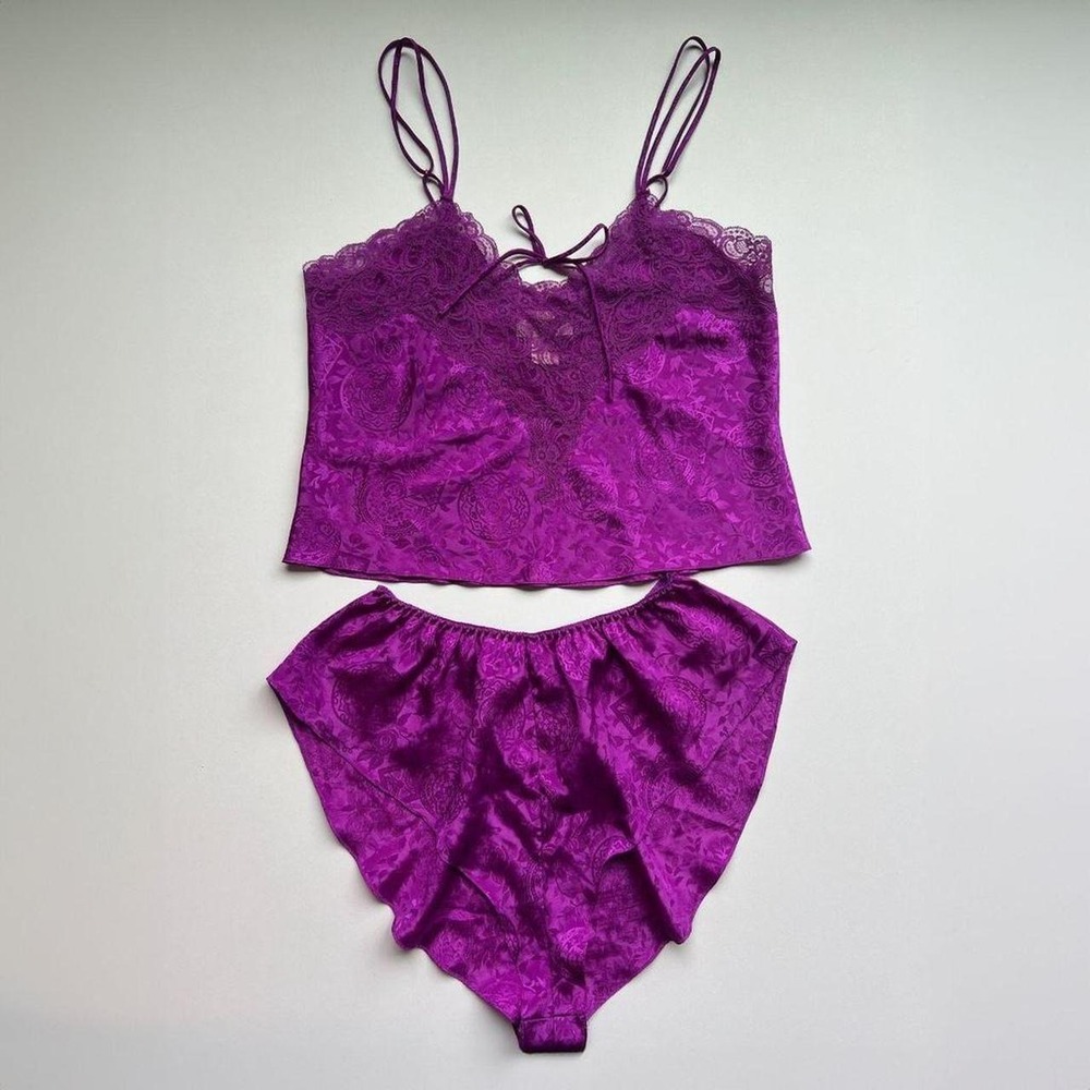 Vintage Victoria's Secret Gold Label 1984 Pink Purple Sleepwear Set‎